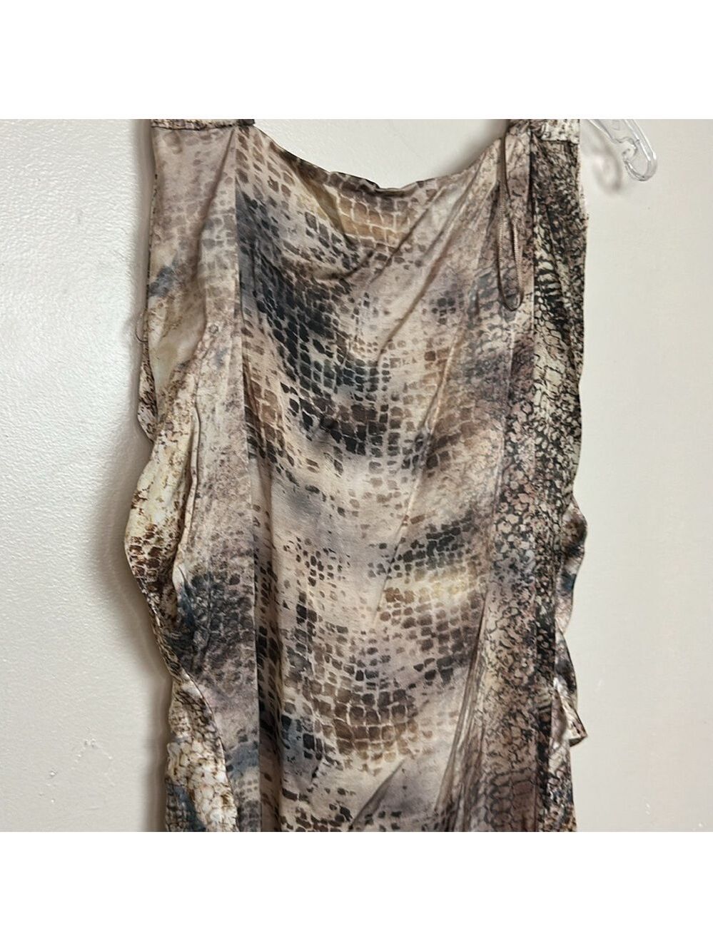 Zara Sleeveless Snake Print Satin Draped Low Back Midi Summer Dress - Picture 13 of 15